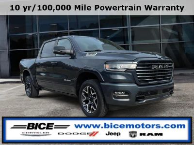 2026 RAM Ram 1500 Laramie Crew Cab 4x4 in Forged Blue Metallic Exterior Paint — front three-quarter view