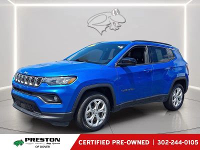 2024 Jeep Compass Latitude in Hydro Blue Pearlcoat — front three-quarter view