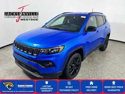 2026 Jeep Compass Latitude Altitude in Hydro Blue Pearl-Coat Exterior Paint — front three-quarter view