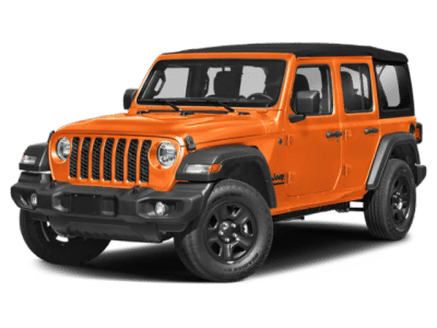 2026 Jeep Wrangler Sport S in Orange — front three-quarter view