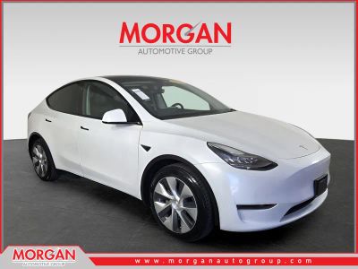 2020 Tesla Model Y Long Range in White — front three-quarter view