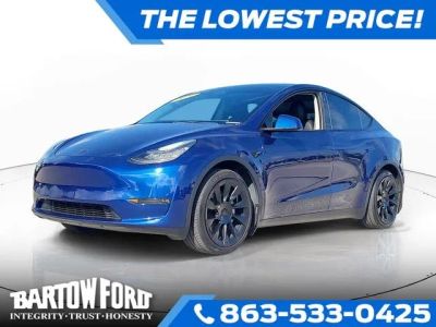 2021 Tesla Model Y Long Range in Deep Blue Metallic — front three-quarter view