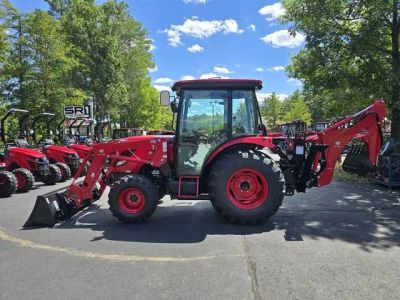 2025 TYM T494 Hydrostatic 48.3 HP Tractor with Cab, Backhoe, &amp; Quick Attach Loader — front three-quarter view