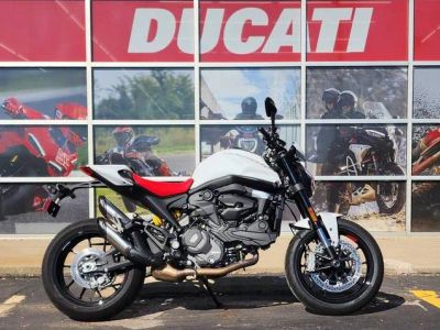2025 Ducati Monster Plus Iceberg White — front three-quarter view