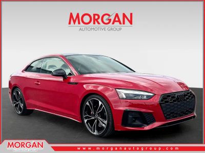2022 Audi S5 Coupe Premium Plus in Tango Red — front three-quarter view