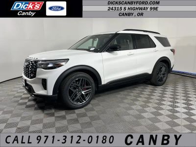 2026 Ford Explorer ST in Star White Metallic Tri-Coat — front three-quarter view
