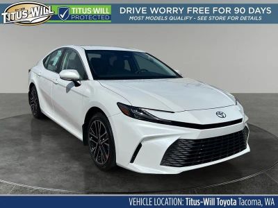 2026 Toyota Camry XLE in Platinum White Pearl Mc. — front three-quarter view