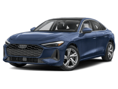 2026 Audi A5 Premium Plus in Firmament Blue Metallic — front three-quarter view