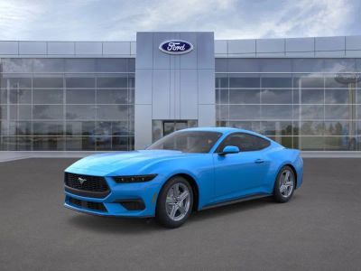2026 Ford Mustang in AE Blue — front three-quarter view
