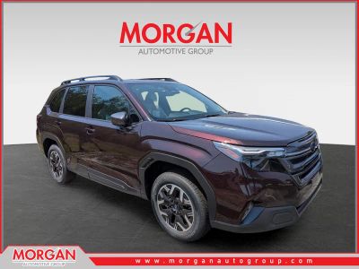 2026 Subaru Forester Premium in Dark Mahogany Pearl — front three-quarter view