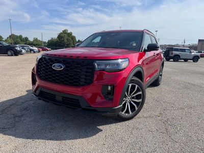 2026 Ford Explorer ST-Line in Red Metallic — front three-quarter view