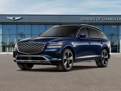 2026 Genesis GV80 2.5T PRESTIGE in Capri Blue — front three-quarter view