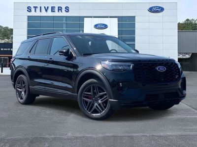 2026 Ford Explorer ST in Agate Black Metallic — front three-quarter view