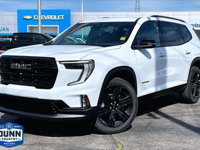 2026 GMC Acadia Elevation in Glacier White Tricoat — front three-quarter view