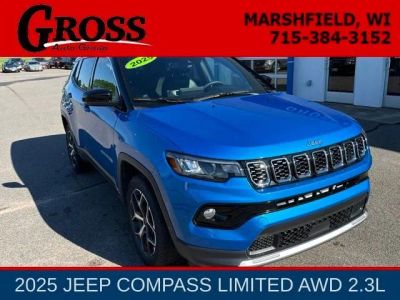 2025 Jeep Compass Limited in Hydro Blue Pearlcoat — front three-quarter view