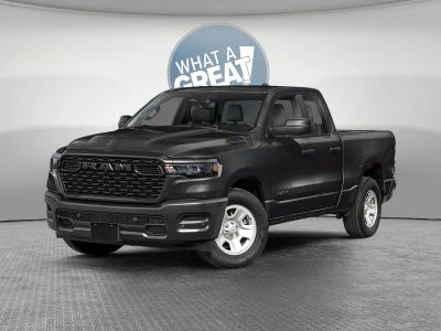 2026 RAM 1500 RAM 1500 TRADESMAN QUAD CAB 4X4 6'4' BOX in Diamond Black Crystal Pearl-Coat Exterior Paint — front three-quarter view