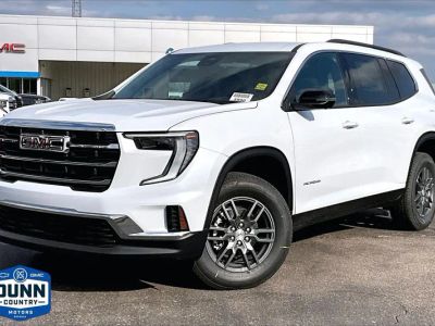 2026 GMC Acadia Elevation in Glacier White Tricoat — front three-quarter view