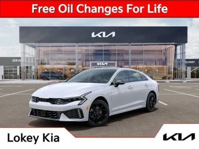 2026 Kia K5 GT-Line in Snow White Pearl — front three-quarter view