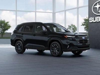 2026 Subaru FORESTER Sport Onyx Edition in Crystal Black Silica — front three-quarter view