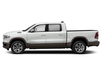 2021 Ram 1500 Laramie Longhorn in Ivory White Tri-Coat Pearlcoat — front three-quarter view