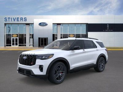2026 Ford Explorer ST in Star White Metallic Tri-Coat — front three-quarter view