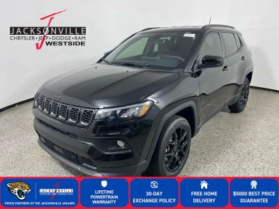 2026 Jeep Compass Latitude in Diamond Black Crystal Pearl-Coat Exterior Paint — front three-quarter view