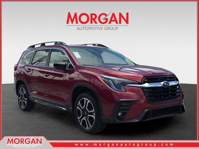 2025 Subaru Ascent Limited in Crimson Red Pearl — front three-quarter view