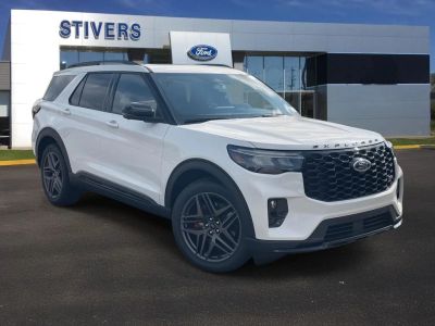 2026 Ford Explorer ST in Star White Metallic Tri-Coat — front three-quarter view