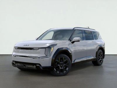 2026 Kia EV9 LAND in Wolf Gray — front three-quarter view