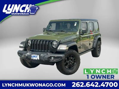 2021 Jeep Wrangler Unlimited Willys in Sarge Green Clearcoat — front three-quarter view