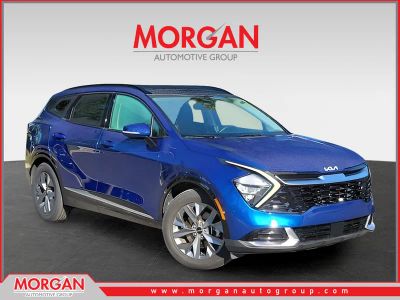 2023 Kia Sportage SX in Blue — front three-quarter view