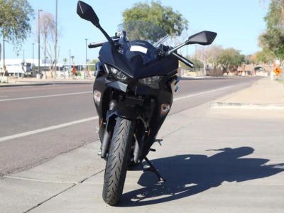 2026 Kawasaki Ninja 500 ABS Metallic Flat Spark Black — rear three-quarter view