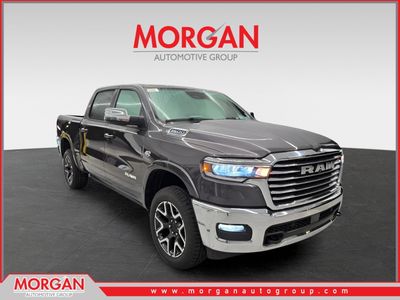 2026 Ram 1500 Laramie in Granite Crystal Metallic Clearcoat — front three-quarter view