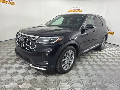 2026 Ford Explorer Platinum in Agate Black Metallic — front three-quarter view