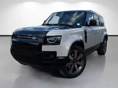 2026 Land Rover Defender 110 X in Borasco Grey Metallic — front three-quarter view