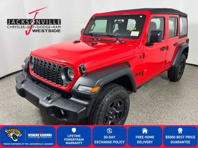 2026 Jeep Wrangler Sport in Firecracker Red Clear-Coat Exterior Paint — front three-quarter view