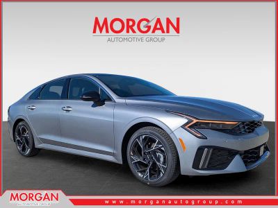 2026 Kia K5 GT-Line in Steel Matte Gray — front three-quarter view