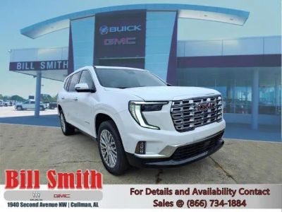 2026 GMC Acadia Denali in Glacier White Tricoat — front three-quarter view