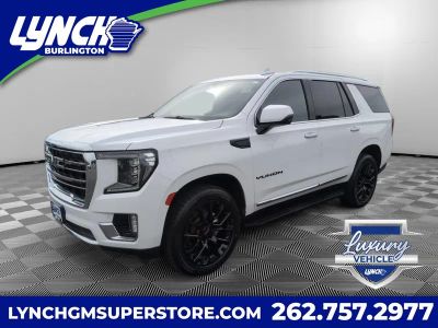 2022 GMC Yukon SLT in Summit White — front three-quarter view