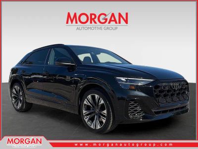 2026 Audi Q8 Premium Plus in Mythos Black Metallic — front three-quarter view