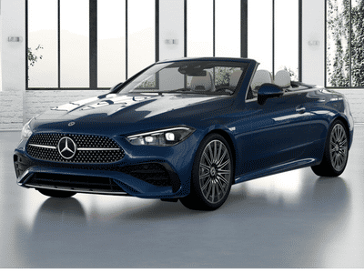 2026 Mercedes-Benz CLE 450 in Starling Blue Metallic — front three-quarter view