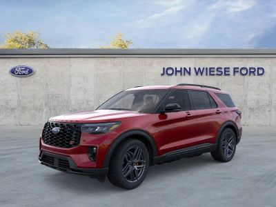 2026 Ford Explorer ST 4WD in Rapid Red Metallic Tinted Clearcoat — front three-quarter view