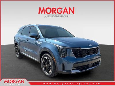 2026 Kia Sorento Hybrid EX in Mineral Blue — front three-quarter view