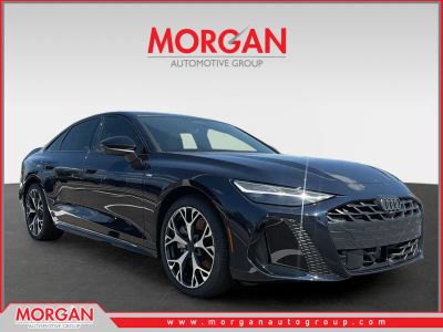 2026 Audi A6 Sedan Premium Plus in Firmament Blue Metallic — front three-quarter view