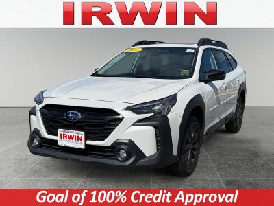 2025 Subaru Outback Onyx Edition in Crystal White Pearl — front three-quarter view