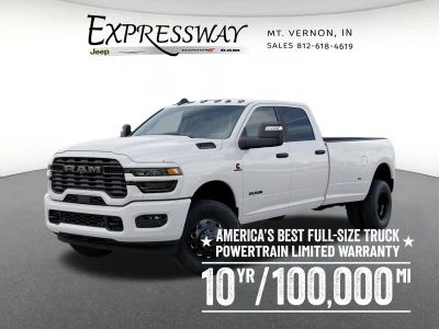 2026 RAM 3500 Big Horn 4x4 Crew Cab 8' Box in Bright White Clear-Coat Exterior Paint — front three-quarter view