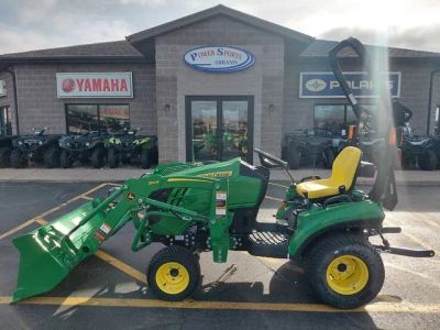 2025 John Deere 1023E with loader — front three-quarter view