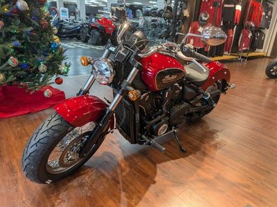 2025 Indian Motorcycle Scout Classic Limited +Tech Sunset Red Metallic — side profile view