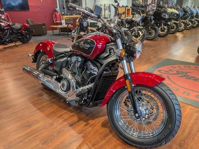 2025 Indian Motorcycle Scout Classic Limited +Tech Sunset Red Metallic in SUNSET RED — front three-quarter view