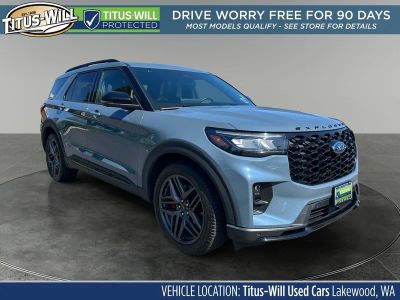 2025 Ford Explorer ST in Vapor Blue — front three-quarter view